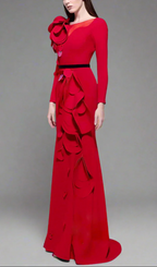 Flowering Girl Women floral belted maxi dress in red