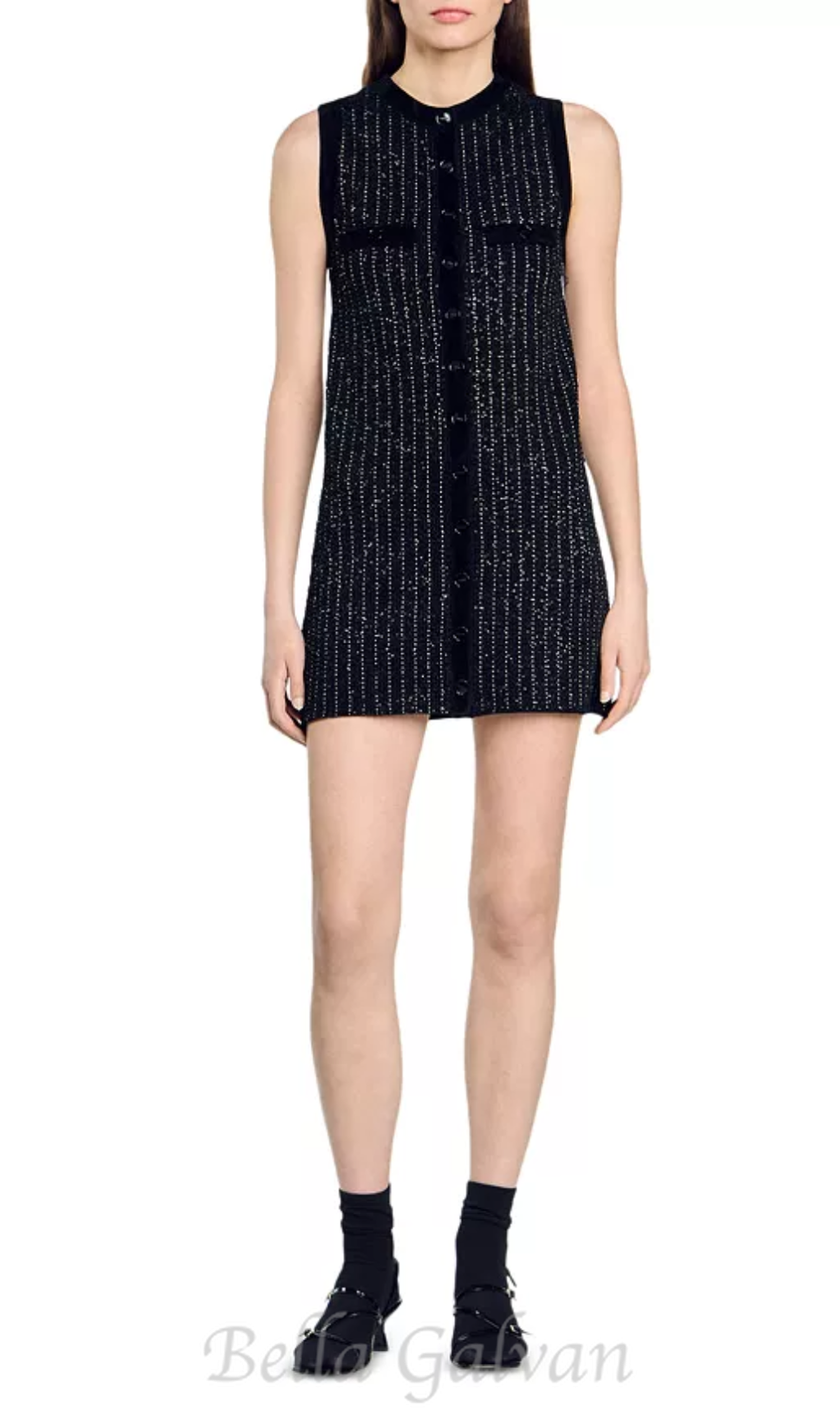Flowering Girl Women mini dress in black with stripe Embellished
