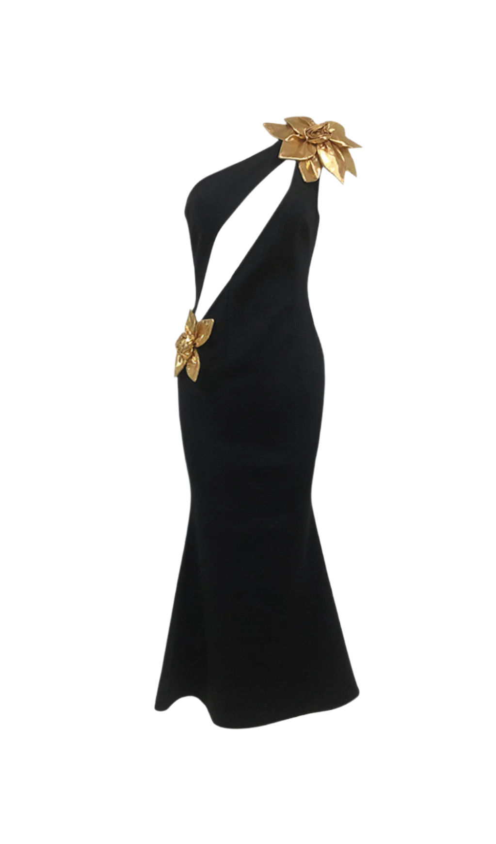 Flowering Girl Women Eunice Gold 3D Flower Cut Out Black Maxi Dress