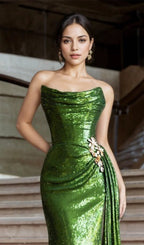 Flowering Girl Women Green Sequins Long Mermaid Prom Dress