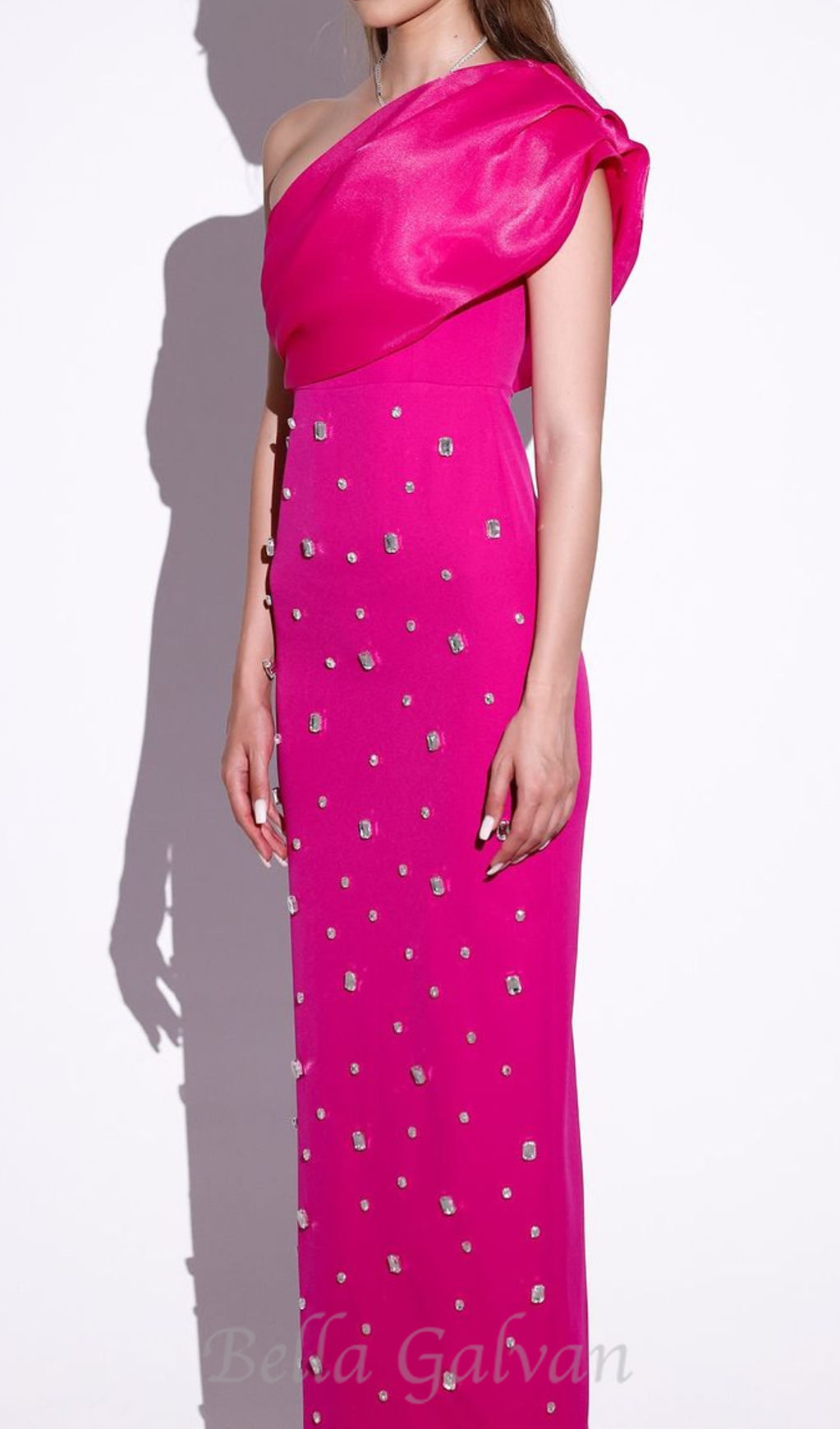 Flowering Girl Women one-shoulder crystal-embellished Bandage maxi dress in rose red