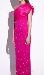 Flowering Girl Women one-shoulder crystal-embellished Bandage maxi dress in rose red