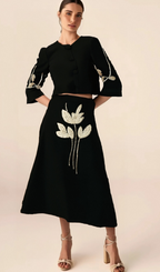 Flowering Girl Women Pauline black floral-appliqué jacket & skirt matching set