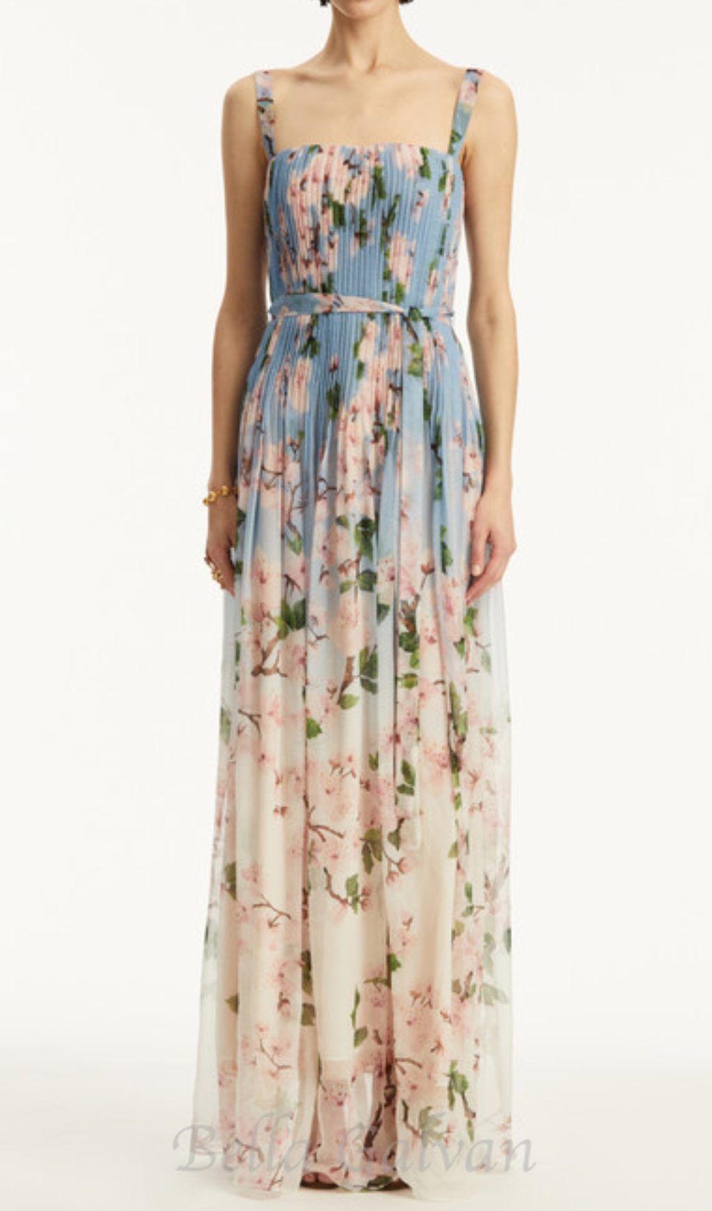 Flowering Girl Women xaviera pleated silk chiffon gown in blue