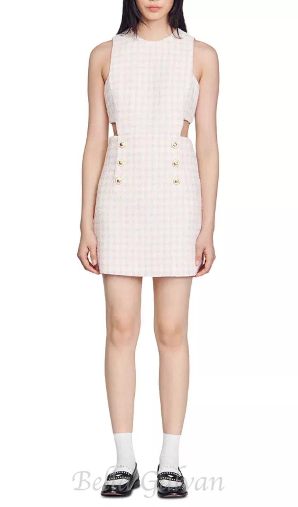Flowering Girl Women Sleeveless Cutout Pinafore mini Dress in light pink