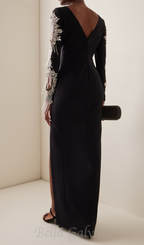 Flowering Girl Women Crystal-Embellished Crepe Gown in black