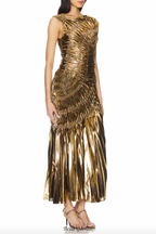 jennifer Hot stamping pleated sleeveless maxi dress