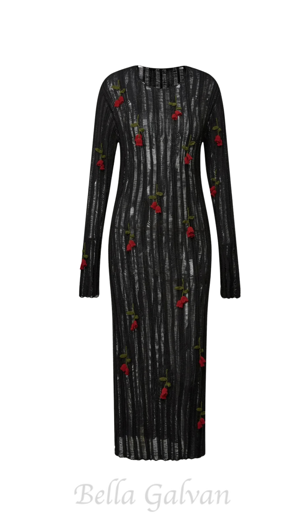 Flowering Girl Women Hilaria Rose Handcrafted Knit Midi Dress in Black