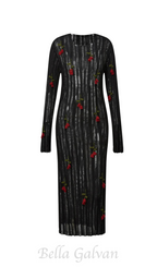 Flowering Girl Women Hilaria Rose Handcrafted Knit Midi Dress in Black