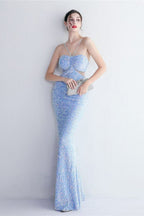 Flowering Girl Women MARIAN BLUE CUTOUT SEQUINS HALTER MAXI DRESS