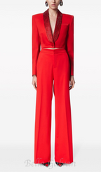 Flowering Girl Women crystal-embellished red cropped blazer set