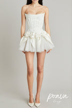 Flowering Girl Women Elsie Bowknot Mesh Strapless Mini Dress In White