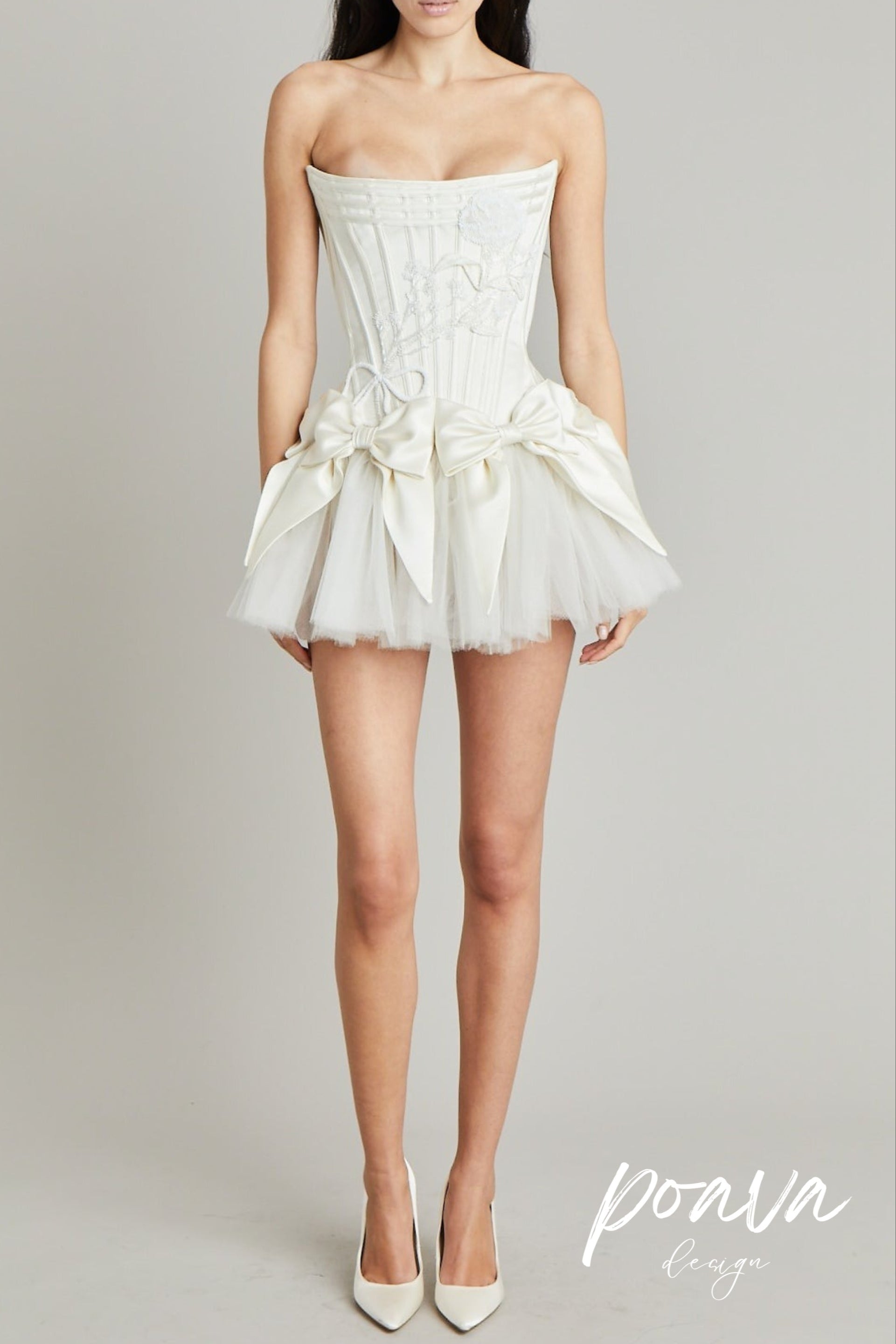 Flowering Girl Women Elsie Bowknot Mesh Strapless Mini Dress In White