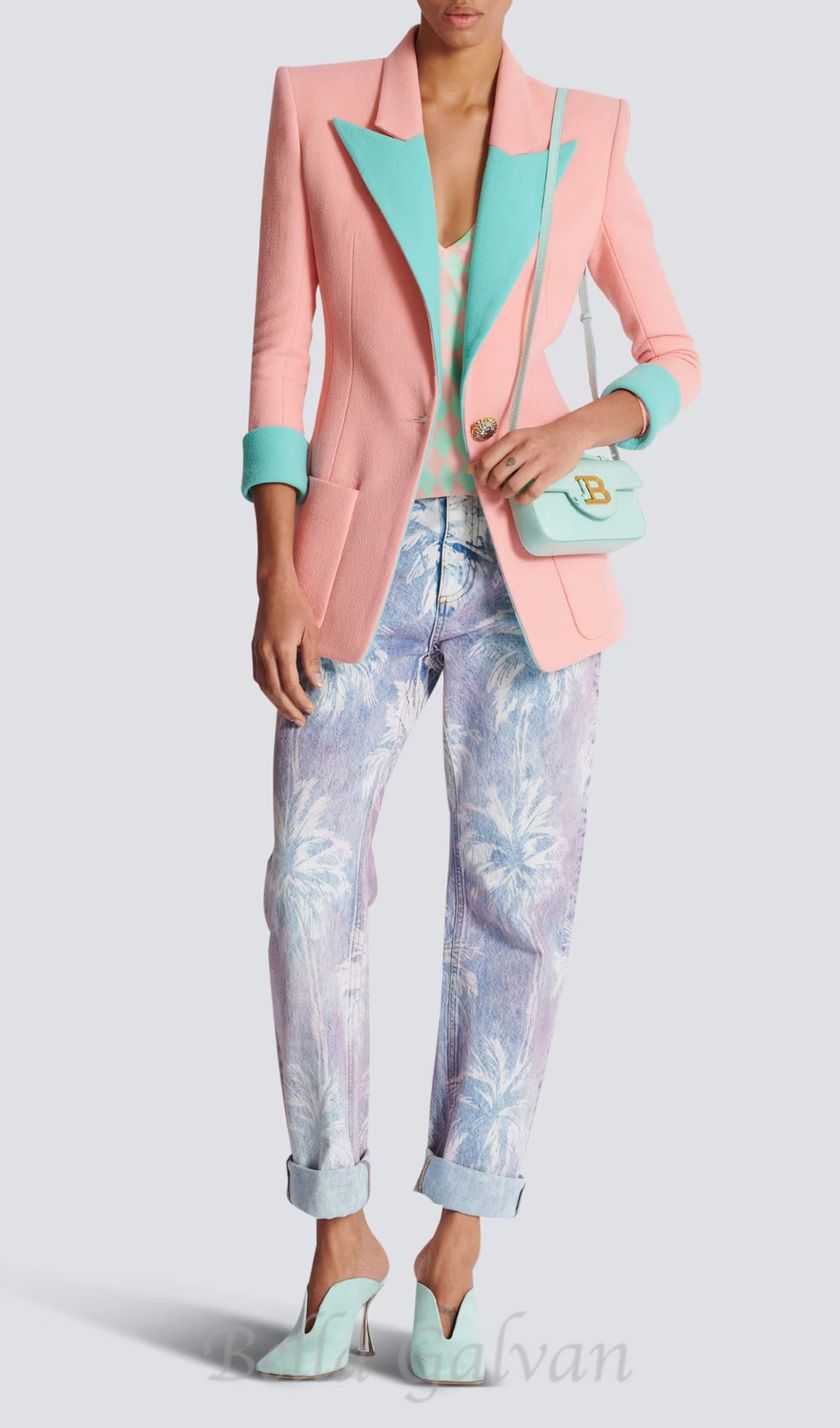 Flowering Girl Women 1-button double crepe two-tone jacket
