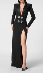 Flowering Girl Women melissa v neck long blazer dress in black