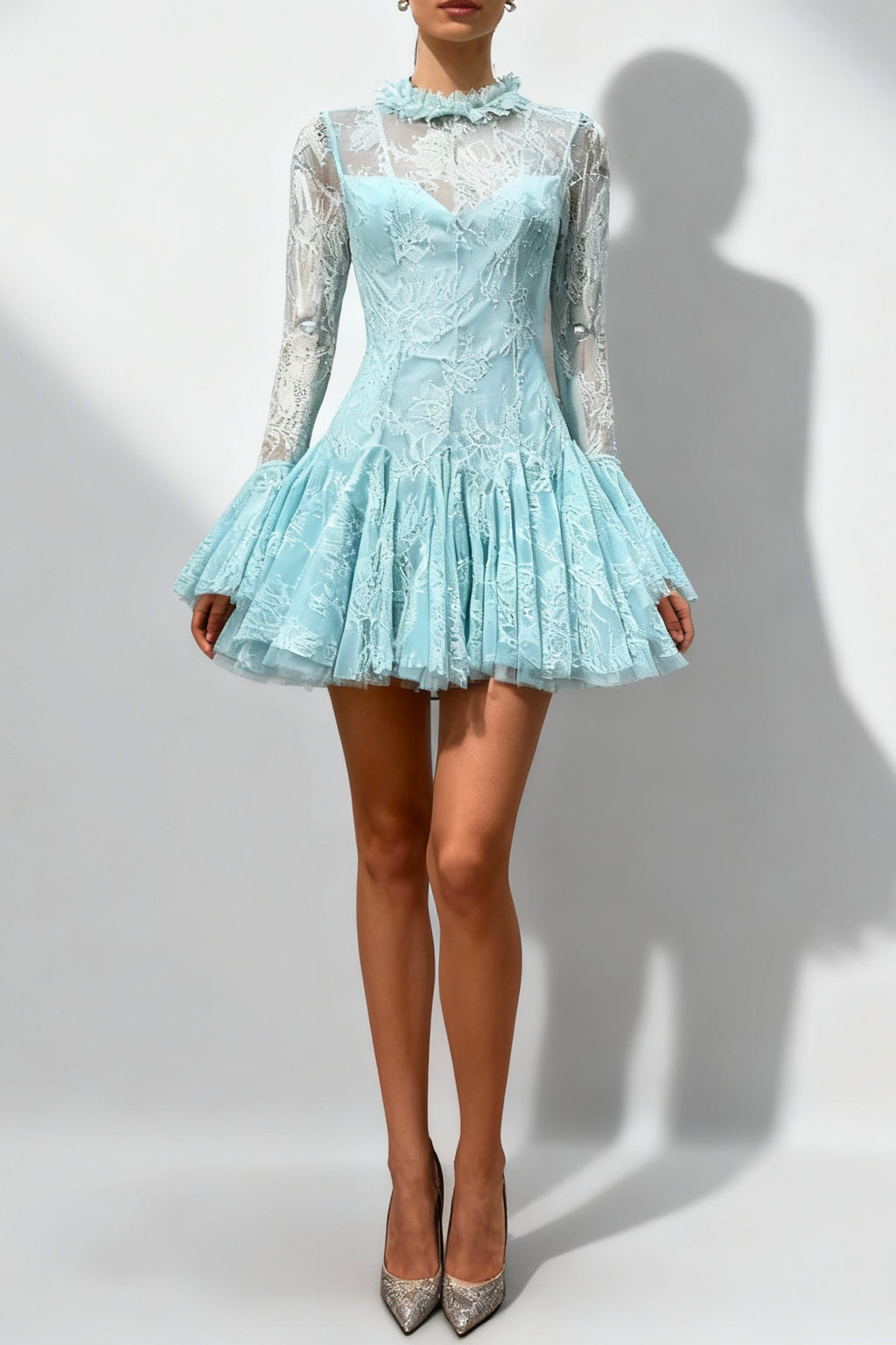 Flowering Girl Women Blue Embroidered Flared Mini Dress