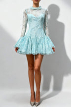 Flowering Girl Women Blue Embroidered Flared Mini Dress