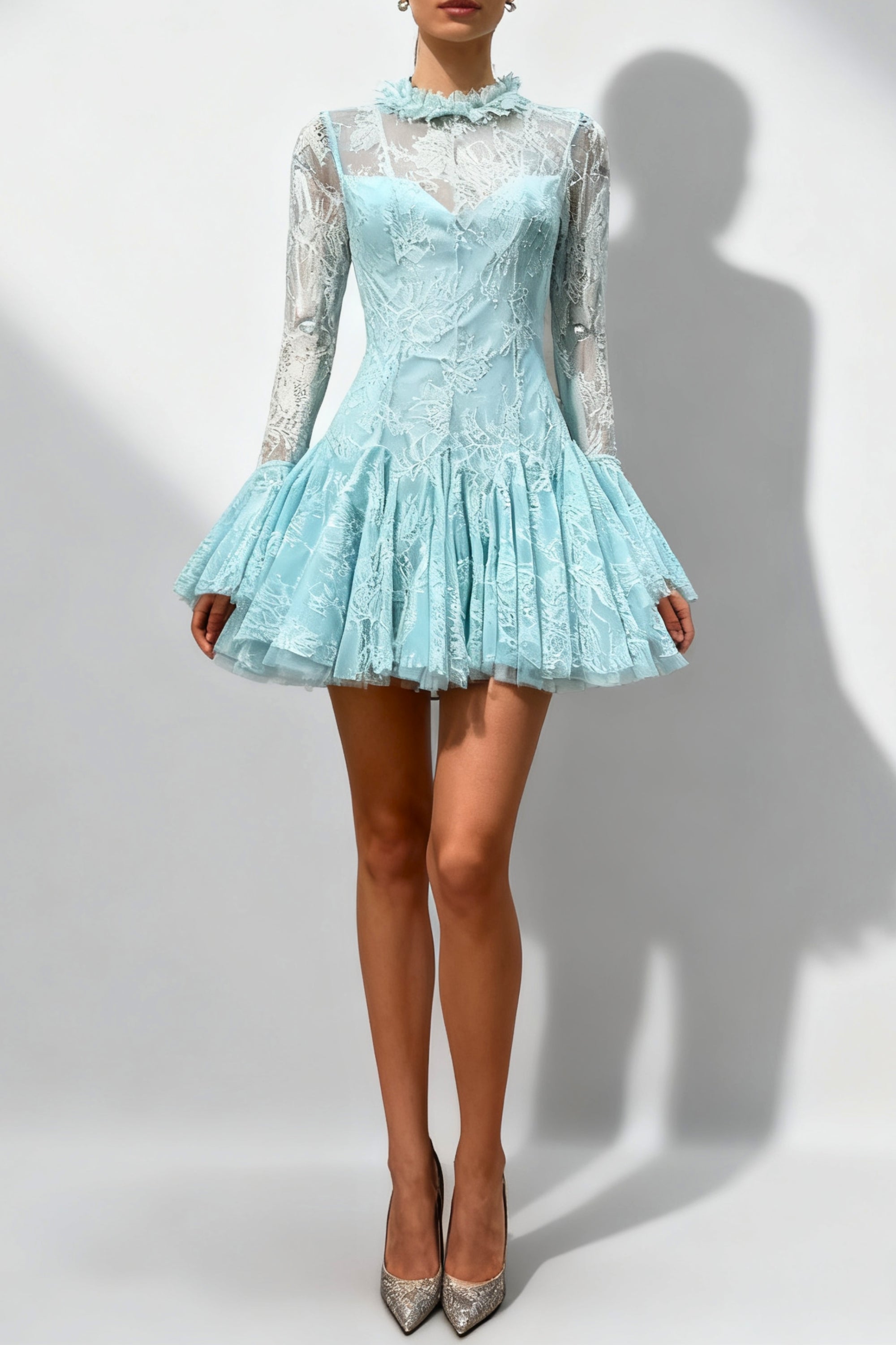 Flowering Girl Women Blue Embroidered Flared Mini Dress