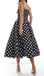 Flowering Girl Women strap midi dress in mono polka dot
