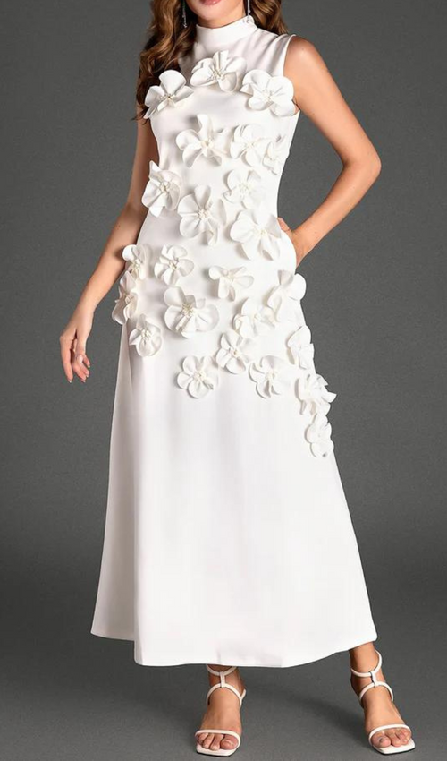 Flowering Girl Women Annona White Flower Embellished Maxi Dress