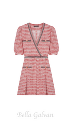 Flowering Girl Women Tweed dress with ethnic trim in pink