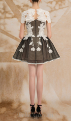 Flowering Girl Women black-white lace flower embellished mini dress