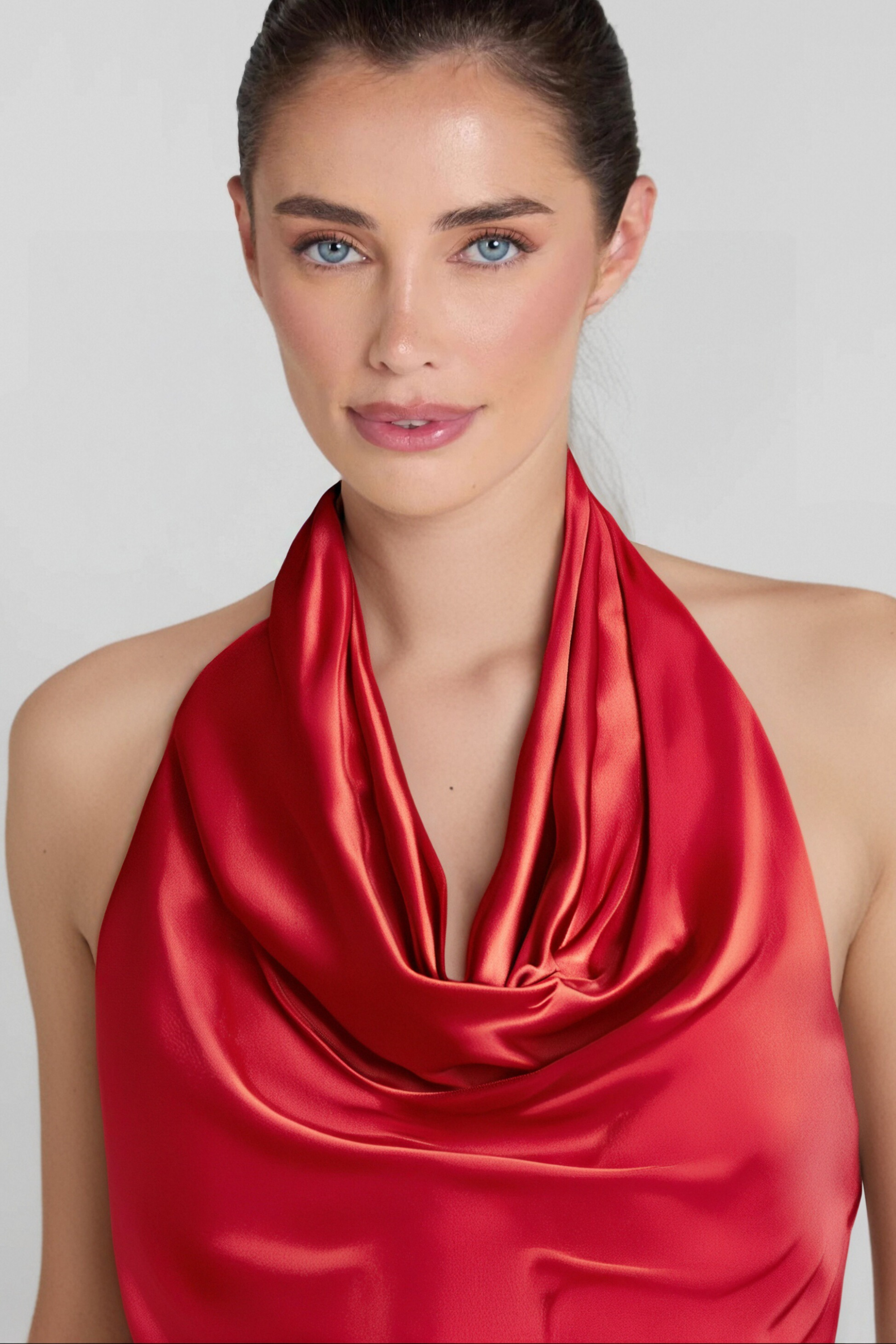Flowering Girl Women Halter Draped Satin Mermaid Maxi Dress In Red