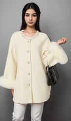 Flowering Girl Women Frédérique white wool fur embellished coat