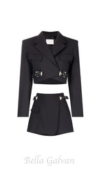Flowering Girl Women Jayla Cropped Cutout Blazer in Black