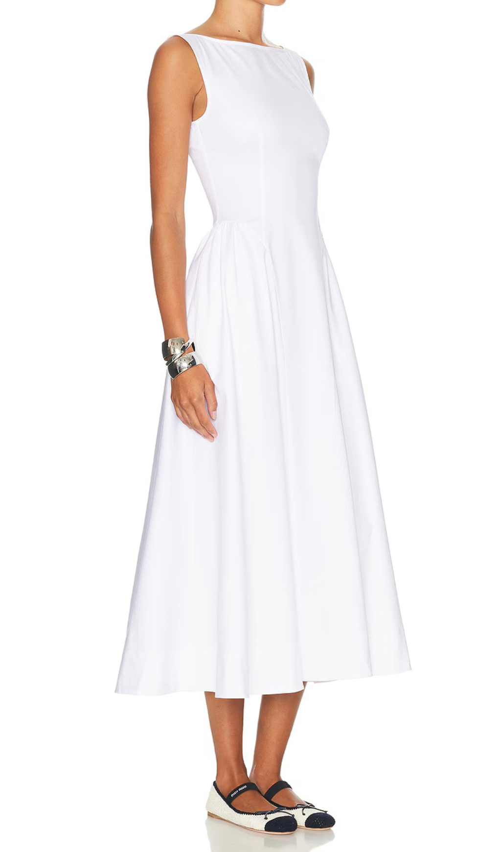 Flowering Girl Women Stretch Cotton Sateen Midi Dress in white