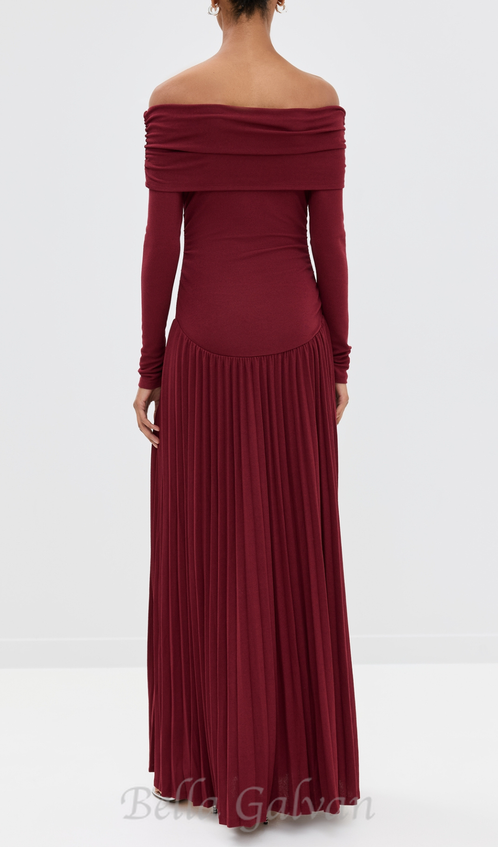 Flowering Girl Women sara bodycon strapless long sleeve maxi dress in burgundy