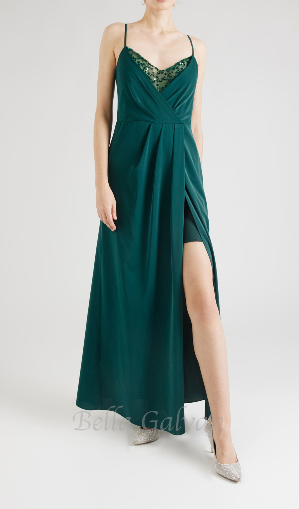 Flowering Girl Women crystal embellished pleated maxi dress in green