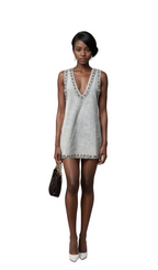 Flowering Girl Women Daphné blue crystal sleeveless denim mini dress
