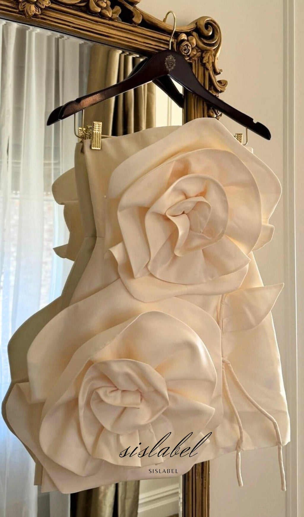 Beige Flower Strapless Bind Mini Dress