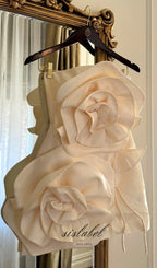Beige Flower Strapless Bind Mini Dress