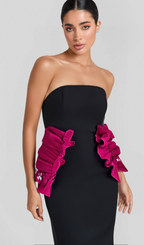 Flowering Girl Women PLEATED ORNAMENTED BANDAGE MAXI DRESS IN BLACK