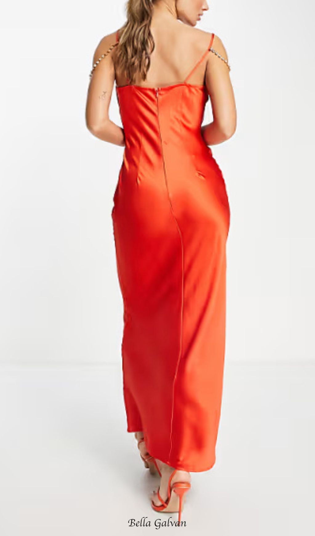 Flowering Girl Women embellished satin cami maxi dress in burnt orange