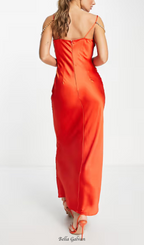 Flowering Girl Women embellished satin cami maxi dress in burnt orange