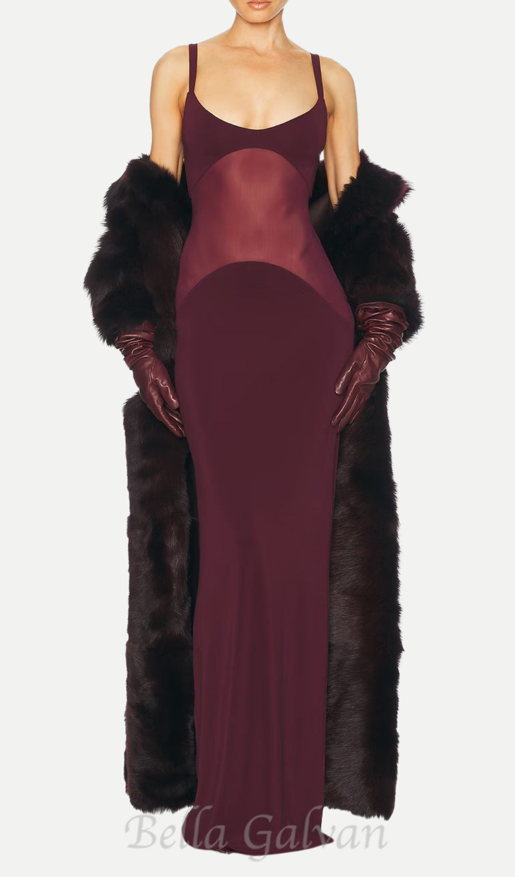 Flowering Girl Women sheer knit curve maxi dress in merlot