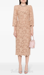 Flowering Girl Women Acotas Lace Crystal-embellished Midi Dress in Nude