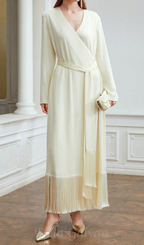 Flowering Girl Women belted satin fringe-hem dress in beige