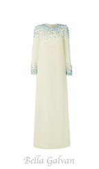 Flowering Girl Women Rhinestone embellished Round Neck Maxi Dress in beige