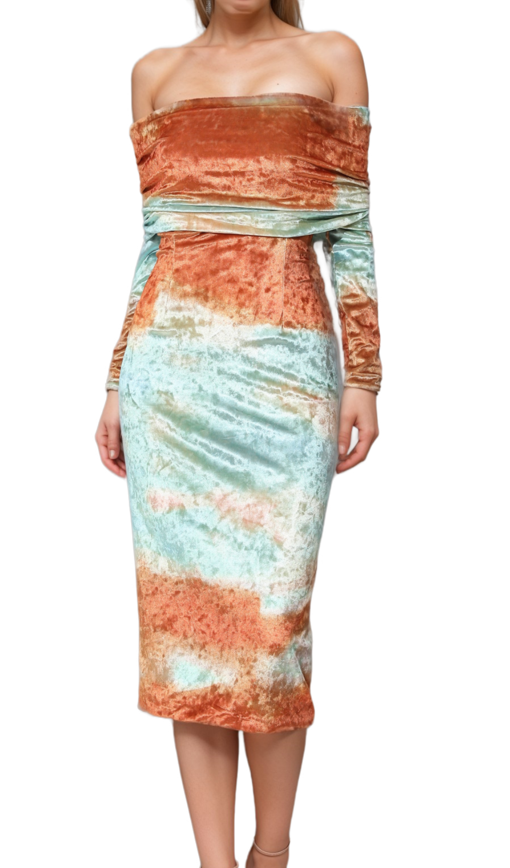 Flowering Girl Women adelaide ruched velvet strapless midi dress in green brown