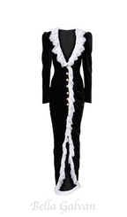 Flowering Girl Women Cannia Lace-trimmed Velvet Maxi Dress in black