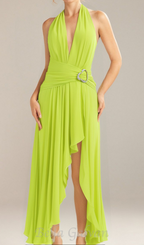 Flowering Girl Women maéva halter neck slit plunge neck maxi dress in green