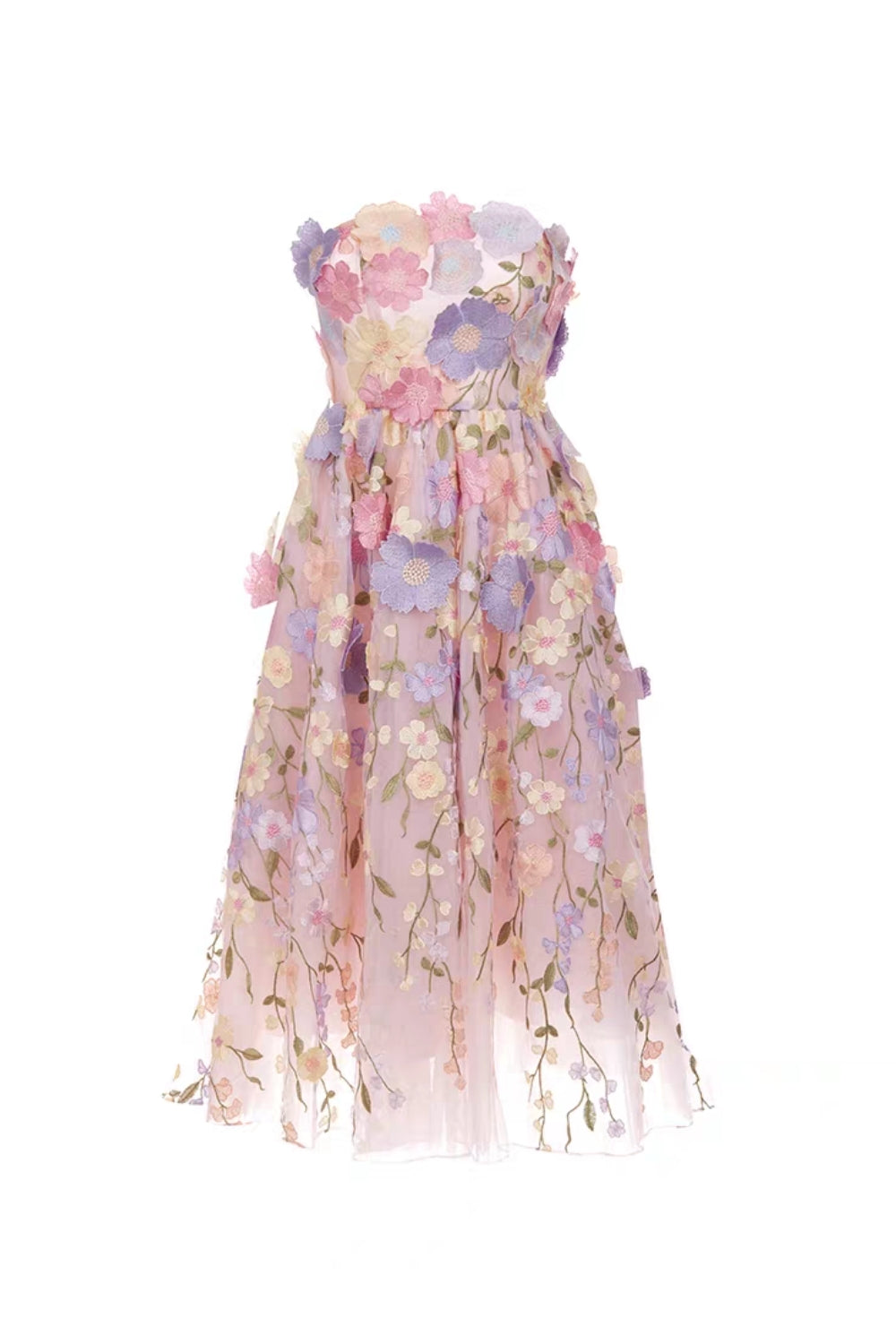 anna floral embroidery midi dress in pastel pink