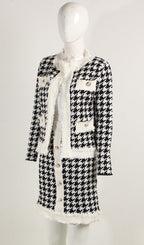 Flowering Girl Women Houndstooth Knitted Skirt Set