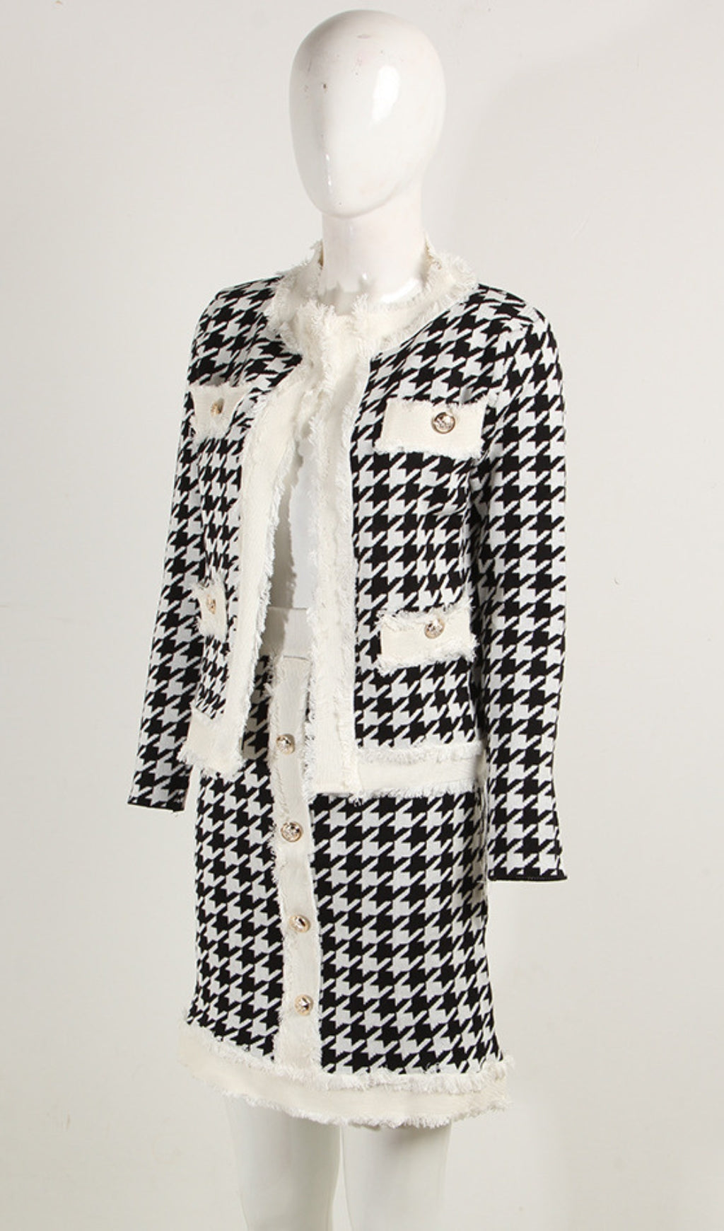 Flowering Girl Women Houndstooth Knitted Skirt Set