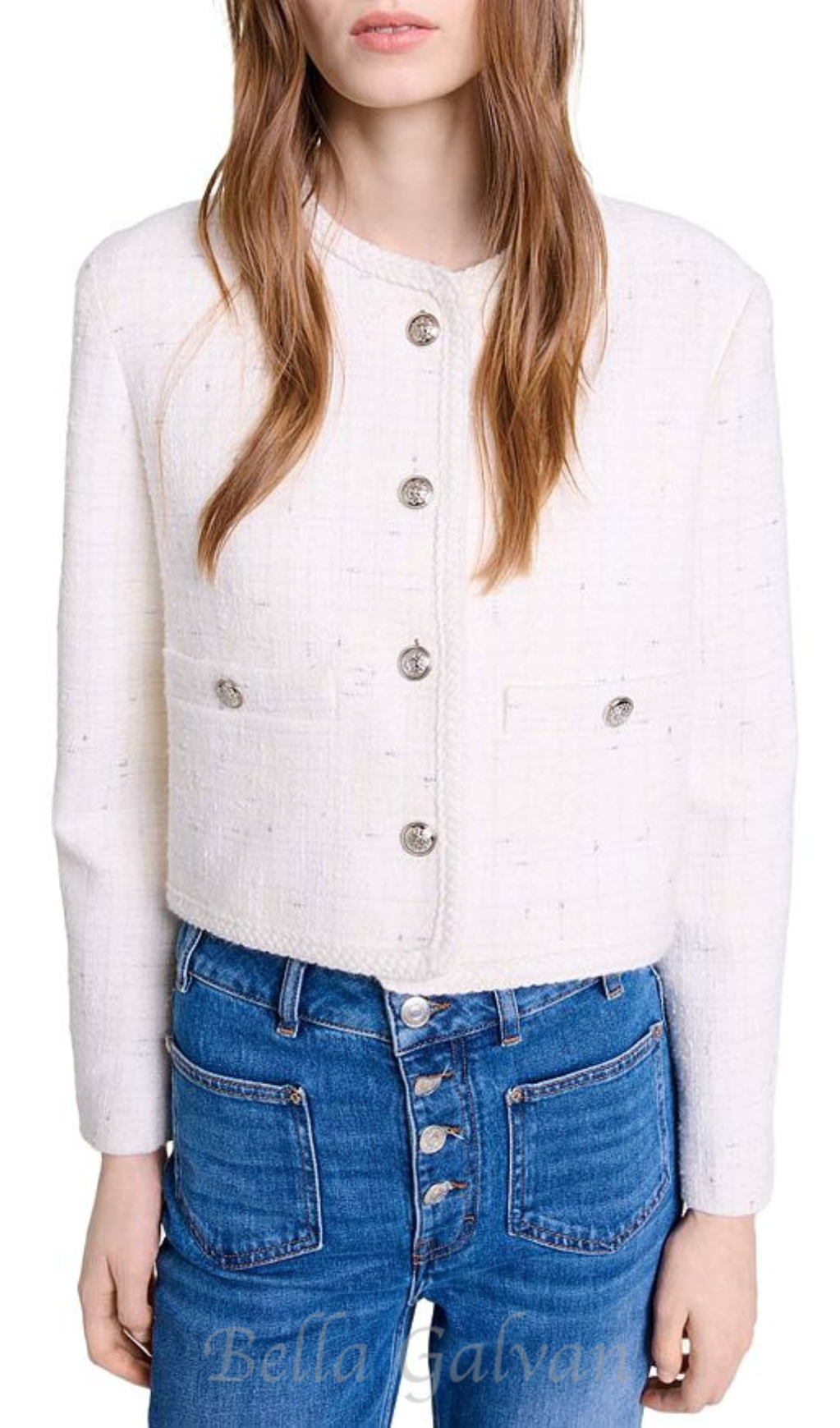 voyce braided tweed cardigan in ecru