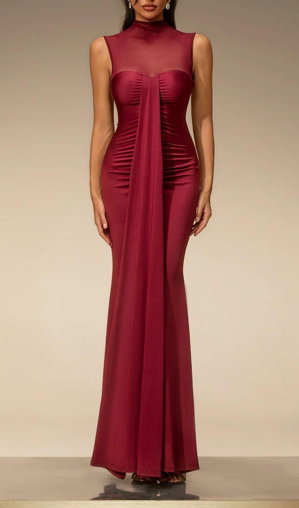Eusebia Sleeveless Mesh Draped Maxi Dress